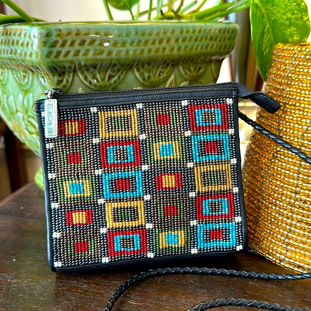 🌸LAST CHANCE 🌸 Brighton Beaded Leather Small Crossbody Pouch with Braided Strap